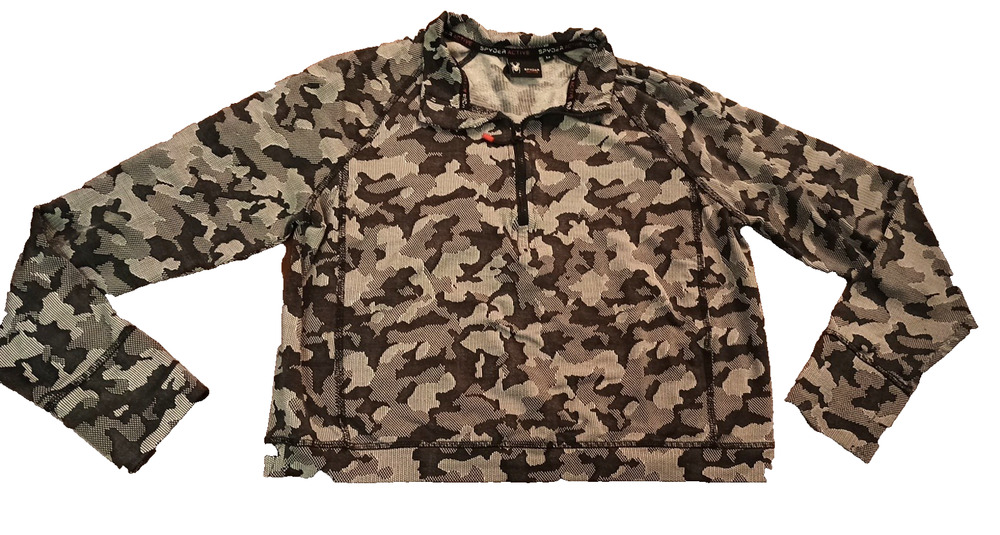 Spyder Active Cropped 1/4 zip Shirt Hoodie Sweatshirt Medium Gray Black Camo EUC